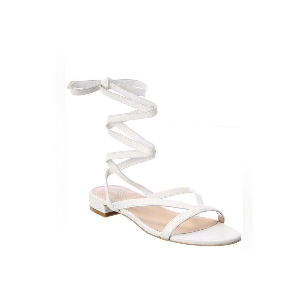 $395 Women's Sz 8.5 M Stuart Weitzman Anita Leather Sandal In White Wrap Up